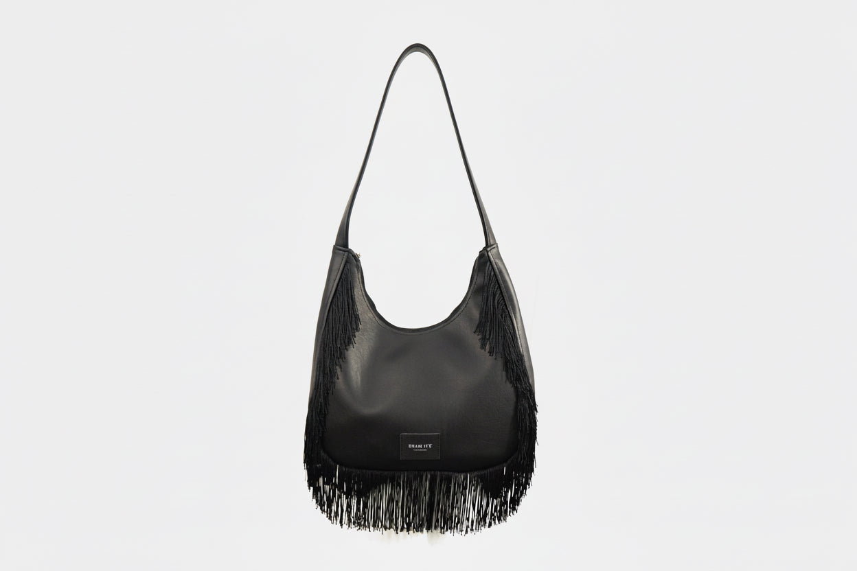 Black Lune Bag with Fringe