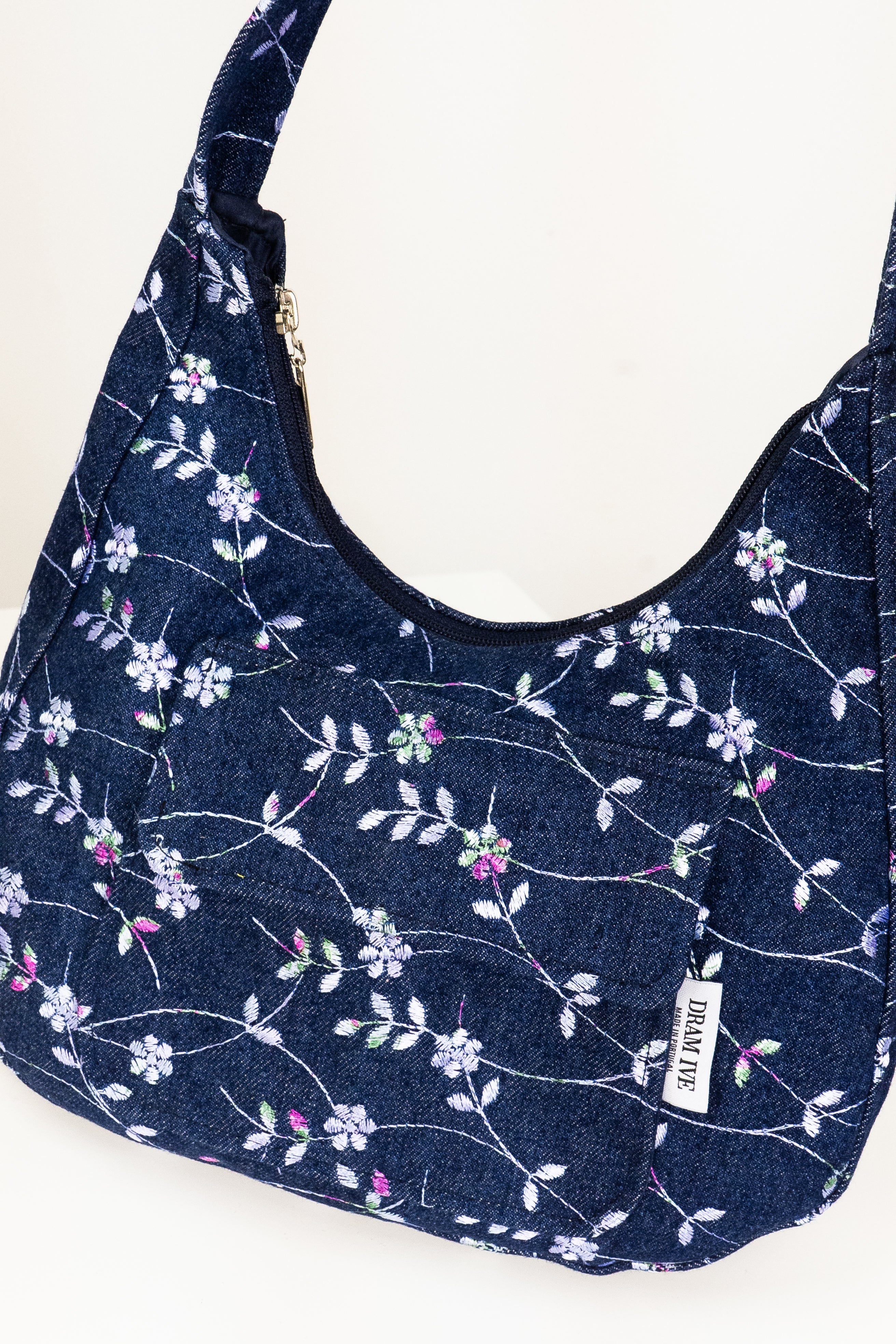 Bolsa de ombro de ganga bordada, floral