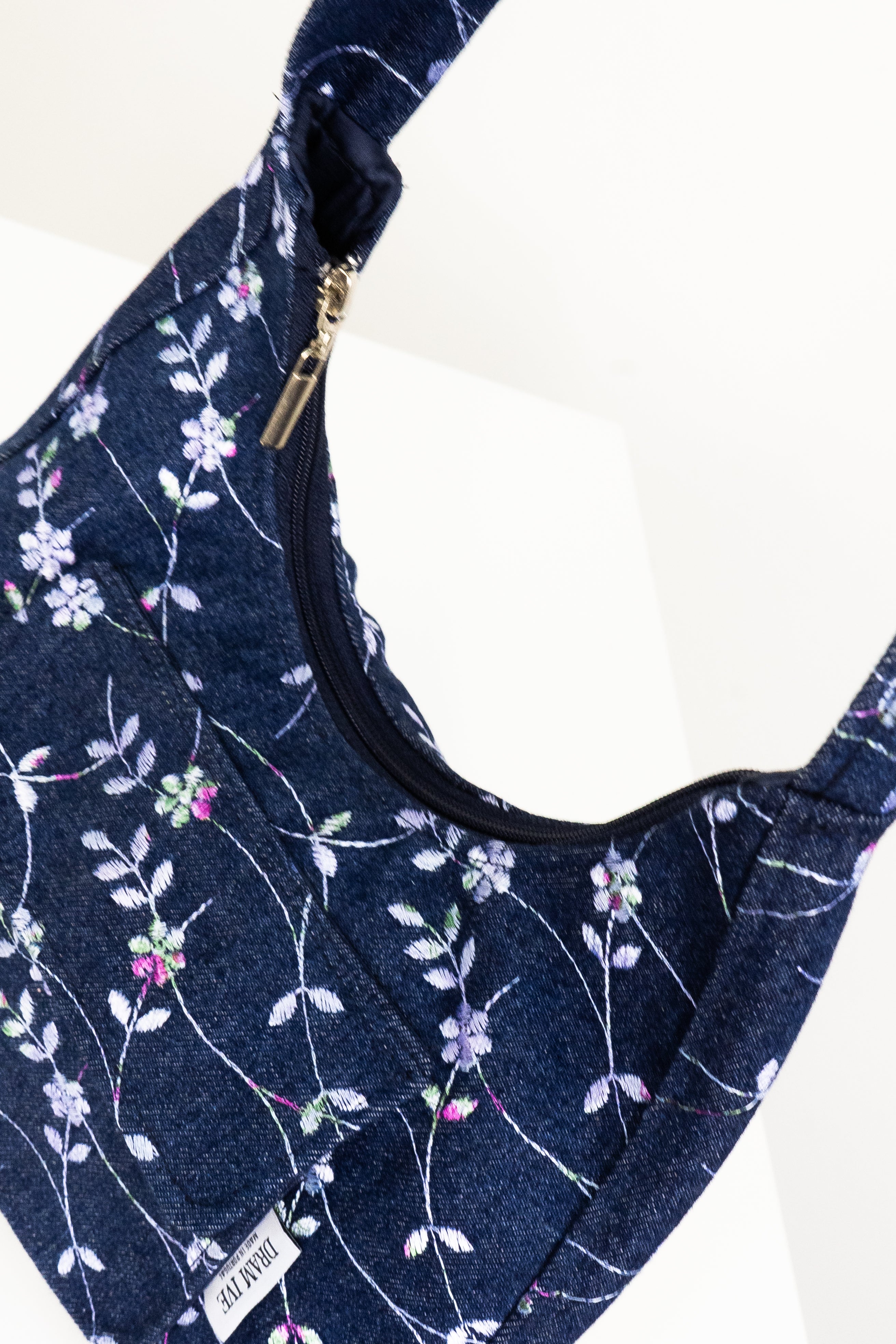 Bolsa de ombro de ganga bordada, floral