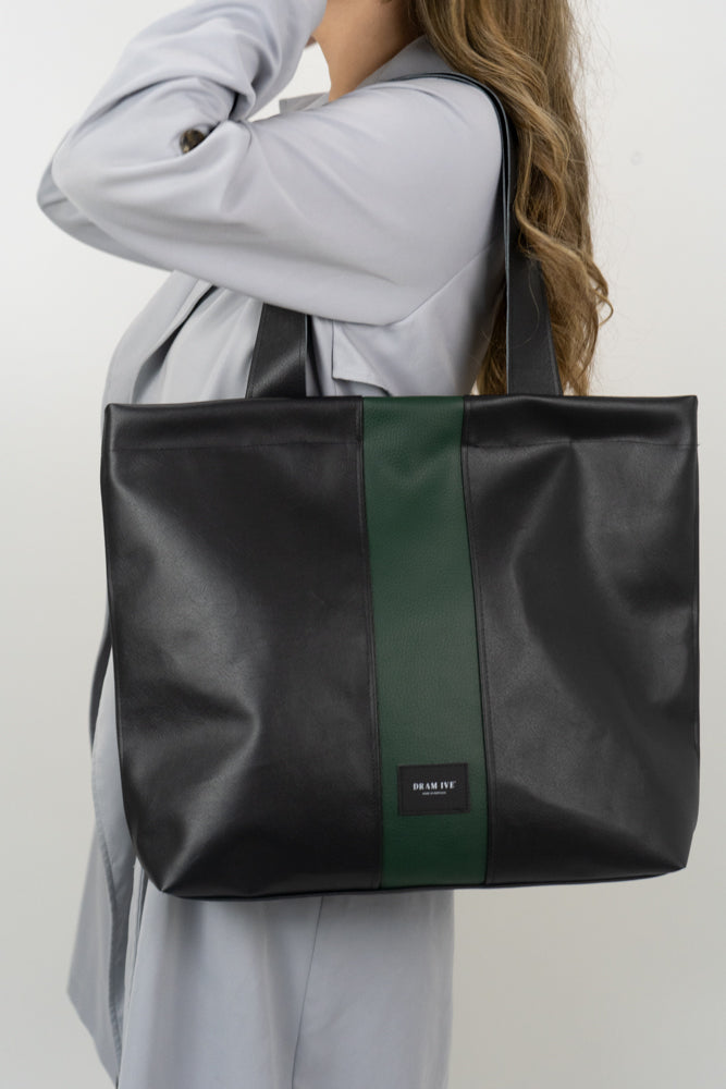 Two-tone black and green shopper