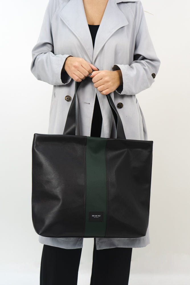 Two-tone black and green shopper